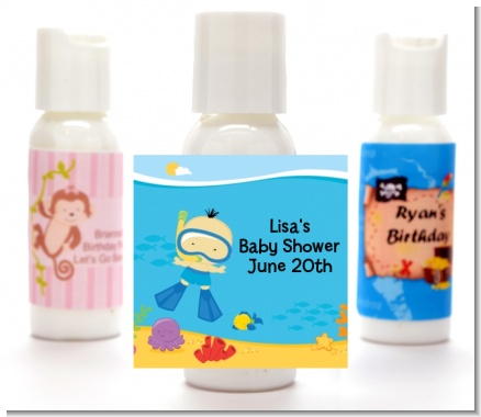 Under the Sea Asian Baby Boy Snorkeling - Personalized Baby Shower Lotion Favors