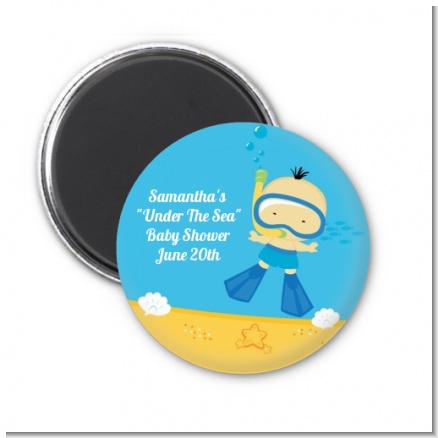 Under the Sea Asian Baby Boy Snorkeling - Personalized Baby Shower Magnet Favors