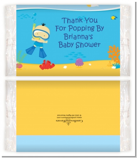 Under the Sea Asian Baby Boy Snorkeling - Personalized Popcorn Wrapper Baby Shower Favors