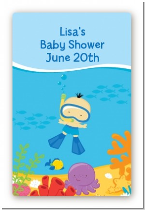 Under the Sea Asian Baby Boy Snorkeling - Custom Large Rectangle Baby Shower Sticker/Labels
