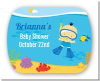 Under the Sea Asian Baby Boy Snorkeling - Personalized Baby Shower Rounded Corner Stickers