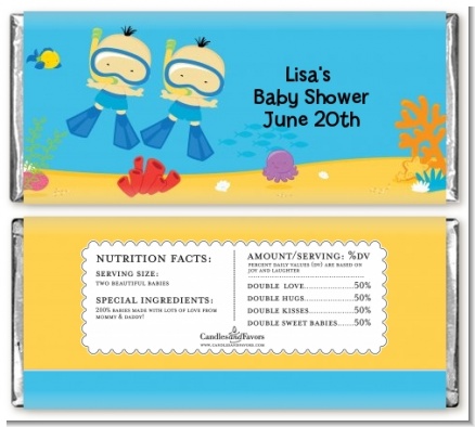 Under the Sea Asian Baby Boy Twins Snorkeling - Personalized Baby Shower Candy Bar Wrappers