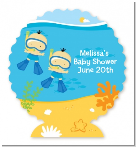 Under the Sea Asian Baby Boy Twins Snorkeling - Personalized Baby Shower Centerpiece Stand