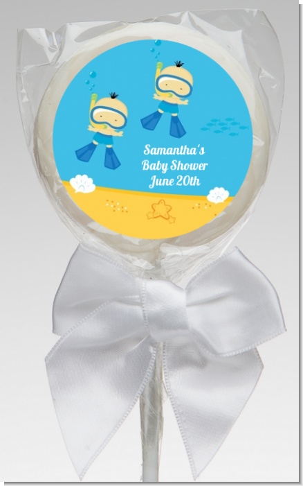 Under the Sea Asian Baby Boy Twins Snorkeling - Personalized Baby Shower Lollipop Favors