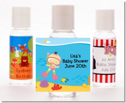 Under the Sea Asian Baby Girl Snorkeling - Personalized Baby Shower Hand Sanitizers Favors