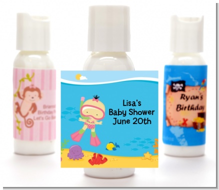 Under the Sea Asian Baby Girl Snorkeling - Personalized Baby Shower Lotion Favors