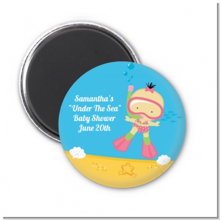 Under the Sea Asian Baby Girl Snorkeling - Personalized Baby Shower Magnet Favors