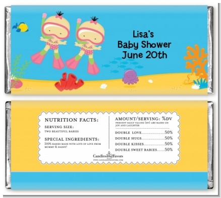 Under the Sea Asian Baby Girl Twins Snorkeling - Personalized Baby Shower Candy Bar Wrappers