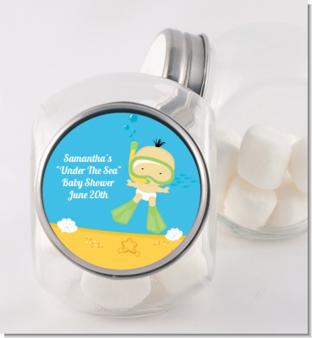 Under the Sea Asian Baby Snorkeling - Personalized Baby Shower Candy Jar