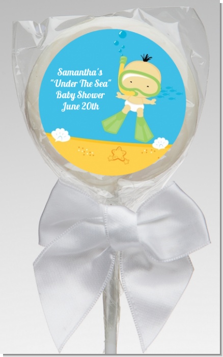 Under the Sea Asian Baby Snorkeling - Personalized Baby Shower Lollipop Favors