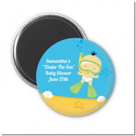 Under the Sea Asian Baby Snorkeling - Personalized Baby Shower Magnet Favors