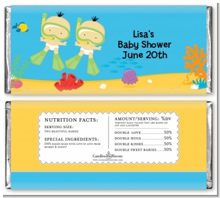 Under the Sea Asian Baby Twins Snorkeling - Personalized Baby Shower Candy Bar Wrappers