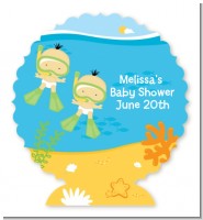 Under the Sea Asian Baby Twins Snorkeling - Personalized Baby Shower Centerpiece Stand