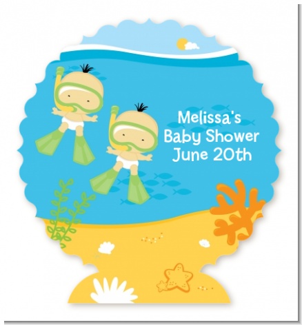 Under the Sea Asian Baby Twins Snorkeling - Personalized Baby Shower Centerpiece Stand