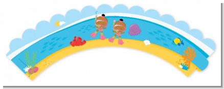 Under the Sea African American Baby Girl Twins Snorkeling - Baby Shower Cupcake Wrappers