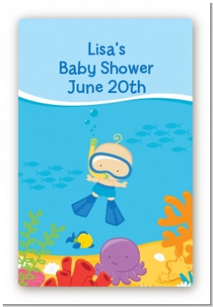 Under the Sea Baby Boy Snorkeling - Custom Large Rectangle Baby Shower Sticker/Labels