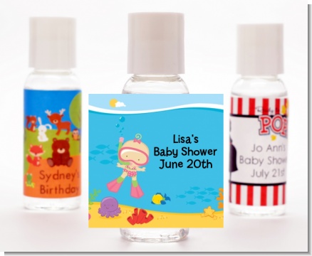 Under the Sea Baby Girl Snorkeling - Personalized Baby Shower Hand Sanitizers Favors