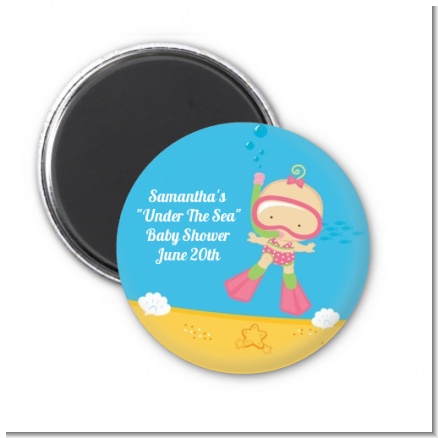 Under the Sea Baby Girl Snorkeling - Personalized Baby Shower Magnet Favors