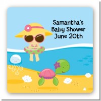 Beach Baby Girl - Square Personalized Baby Shower Sticker Labels