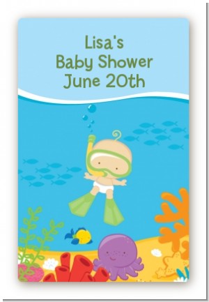 Under the Sea Baby Snorkeling - Custom Large Rectangle Baby Shower Sticker/Labels