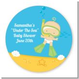 Under the Sea Baby Snorkeling - Round Personalized Baby Shower Sticker Labels