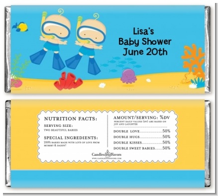 Under the Sea Baby Twin Boys Snorkeling - Personalized Baby Shower Candy Bar Wrappers