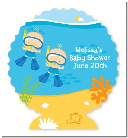 Under the Sea Baby Twin Boys Snorkeling - Personalized Baby Shower Centerpiece Stand