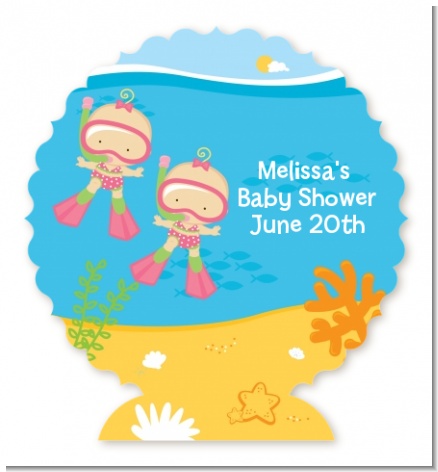 Under the Sea Baby Twin Girls Snorkeling - Personalized Baby Shower Centerpiece Stand