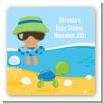 Beach Baby Hispanic Boy - Square Personalized Baby Shower Sticker Labels thumbnail