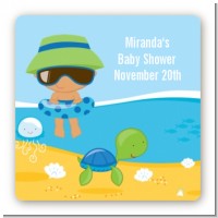 Beach Baby Hispanic Boy - Square Personalized Baby Shower Sticker Labels