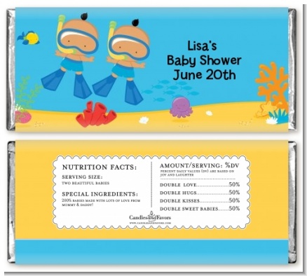 Under the Sea Hispanic Baby Boy Twins Snorkeling - Personalized Baby Shower Candy Bar Wrappers