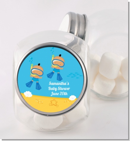 Under the Sea Hispanic Baby Boy Twins Snorkeling - Personalized Baby Shower Candy Jar