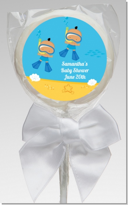 Under the Sea Hispanic Baby Boy Twins Snorkeling - Personalized Baby Shower Lollipop Favors