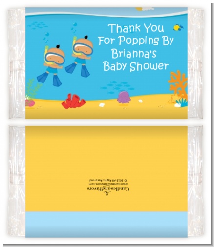 Under the Sea Hispanic Baby Boy Twins Snorkeling - Personalized Popcorn Wrapper Baby Shower Favors