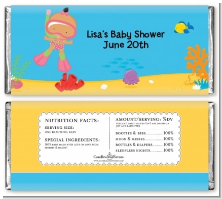 Under the Sea Hispanic Baby Girl Snorkeling - Personalized Baby Shower Candy Bar Wrappers