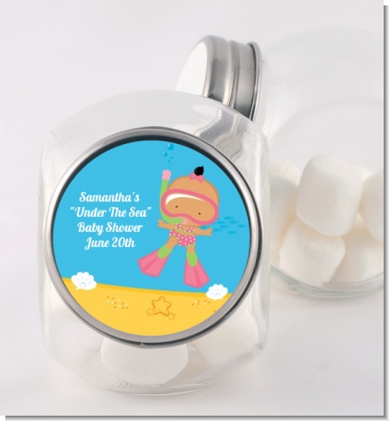 Under the Sea Hispanic Baby Girl Snorkeling - Personalized Baby Shower Candy Jar