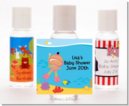 Under the Sea Hispanic Baby Girl Snorkeling - Personalized Baby Shower Hand Sanitizers Favors