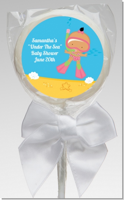 Under the Sea Hispanic Baby Girl Snorkeling - Personalized Baby Shower Lollipop Favors