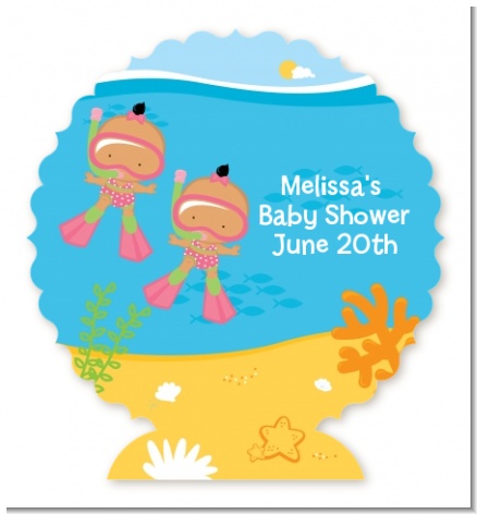 Under the Sea Hispanic Baby Girl Twins Snorkeling - Personalized Baby Shower Centerpiece Stand