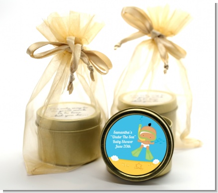 Under the Sea Hispanic Baby Snorkeling - Baby Shower Gold Tin Candle Favors
