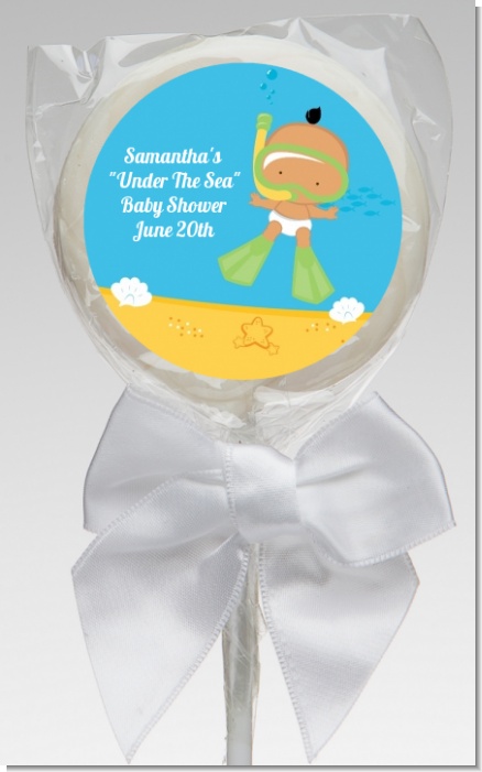 Under the Sea Hispanic Baby Snorkeling - Personalized Baby Shower Lollipop Favors
