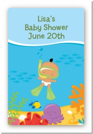 Under the Sea Hispanic Baby Snorkeling - Custom Large Rectangle Baby Shower Sticker/Labels