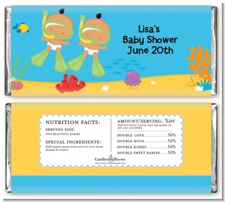 Under the Sea Hispanic Baby Twins Snorkeling - Personalized Baby Shower Candy Bar Wrappers