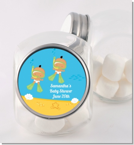 Under the Sea Hispanic Baby Twins Snorkeling - Personalized Baby Shower Candy Jar