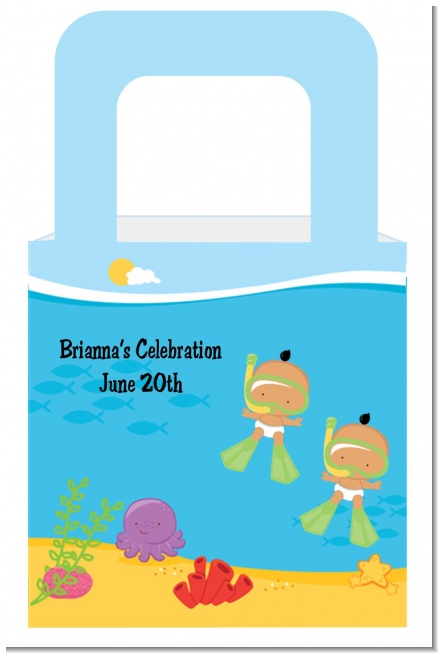 Under the Sea Hispanic Baby Twins Snorkeling - Personalized Baby Shower Favor Boxes