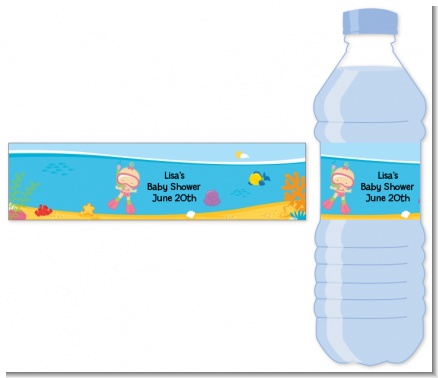 Under the Sea Baby Girl Snorkeling - Personalized Baby Shower Water Bottle Labels