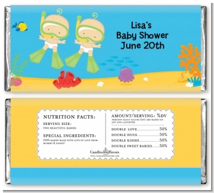 Under the Sea Twin Babies Snorkeling - Personalized Baby Shower Candy Bar Wrappers