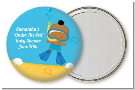 Under the Sea African American Baby Boy Snorkeling - Personalized Baby Shower Pocket Mirror Favors