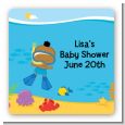 Under the Sea African American Baby Boy Snorkeling - Square Personalized Baby Shower Sticker Labels thumbnail