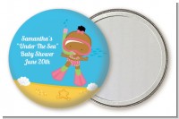 Under the Sea African American Baby Girl Snorkeling - Personalized Baby Shower Pocket Mirror Favors